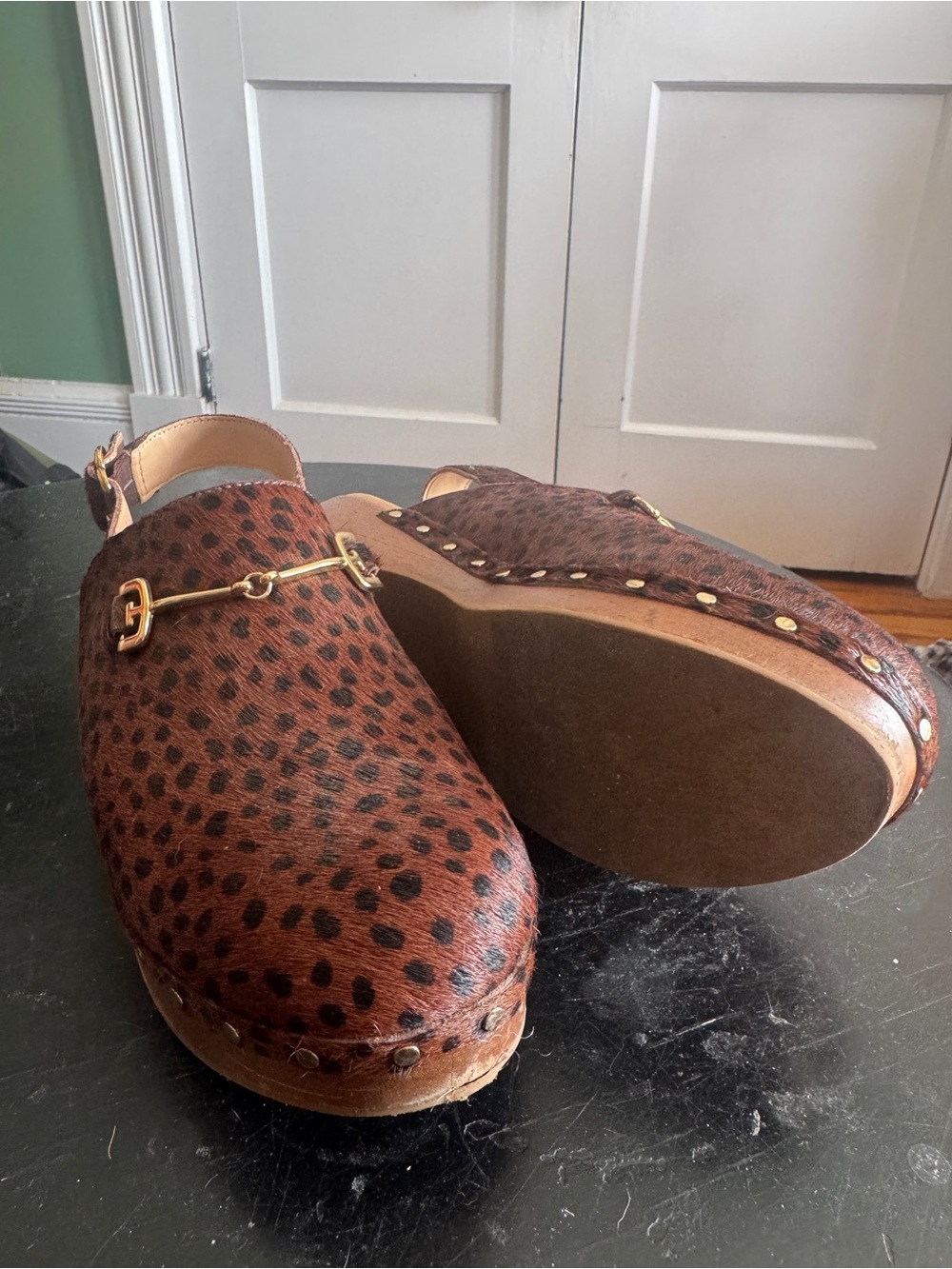 SAM EDELMAN Made In Brazil Haircalf Hilda Spotted Leopard Clogs EU 39 / US 9 - Picture 8 of 10